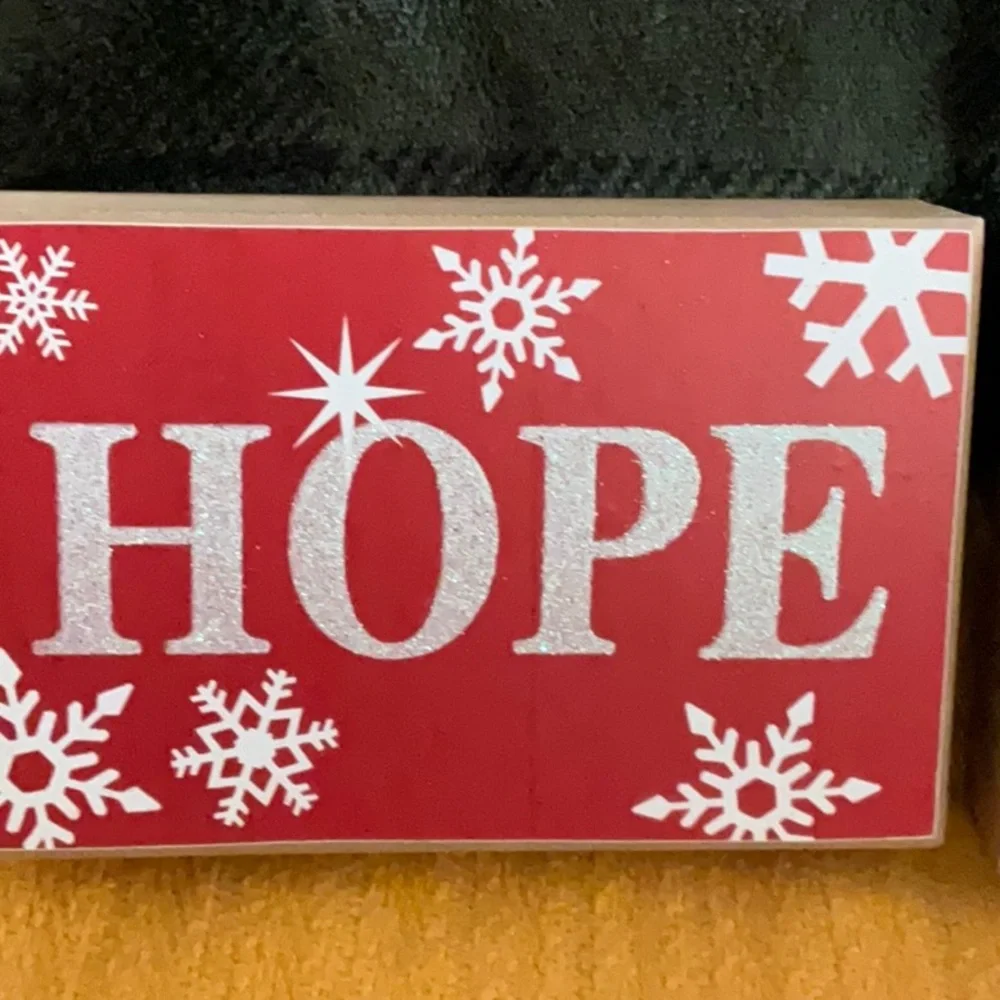 Holiday 'Hope' and 'Peace' Red Wooden Block Signs - Set of 2